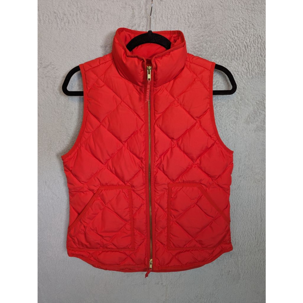 J Crew Puffer Vest Womens S Down Polyester Orange Quilted